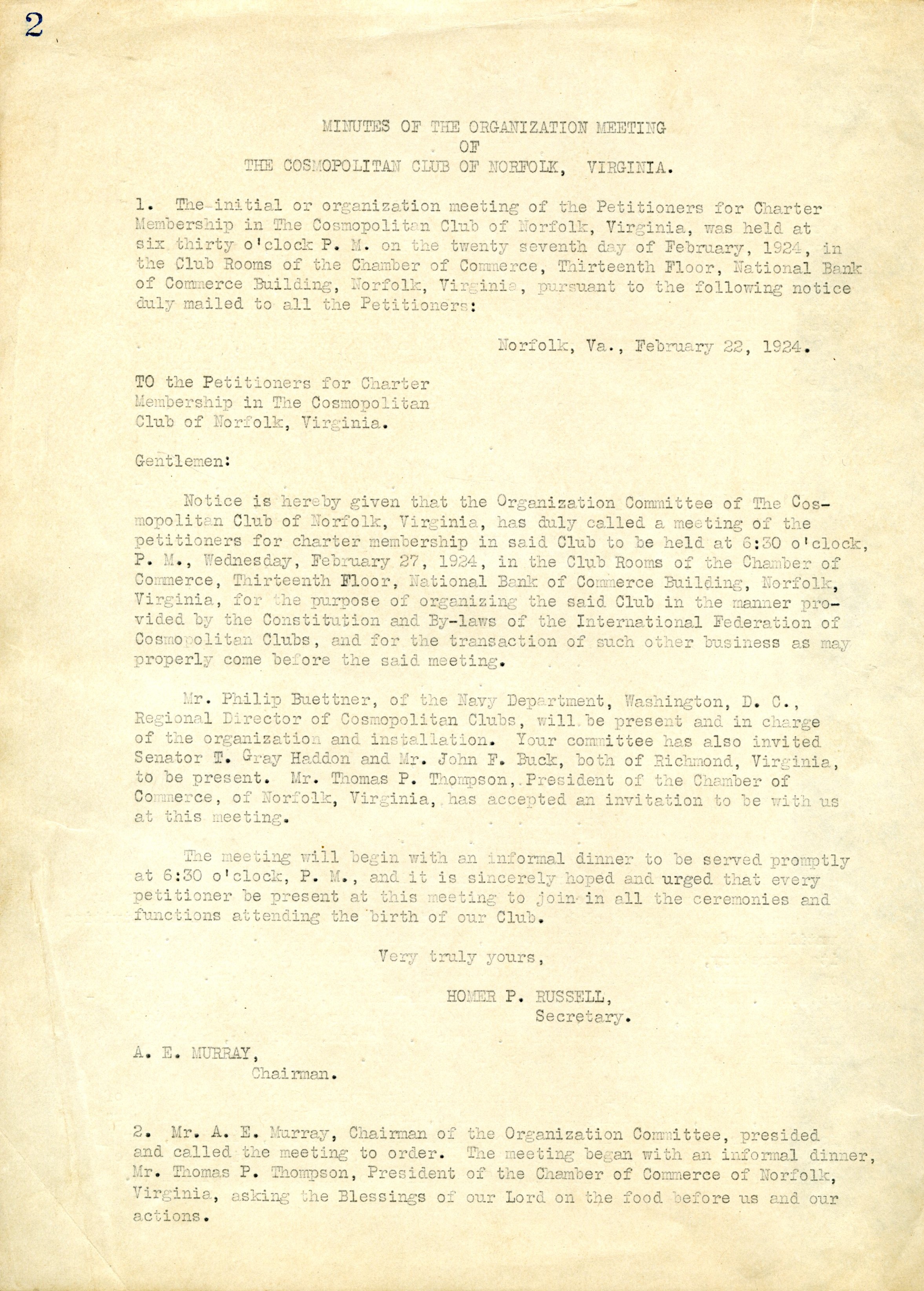 Meeting Minutes, 1924 February 22