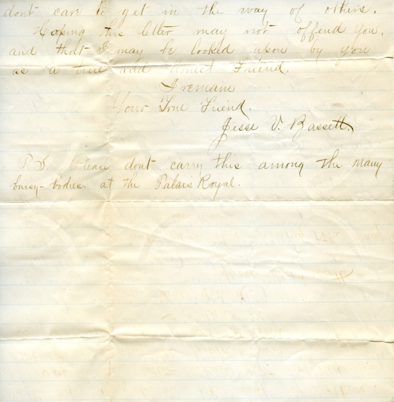 Correspondence, Jesse V. Bassett to Daisy Cross, 1886 February 7
