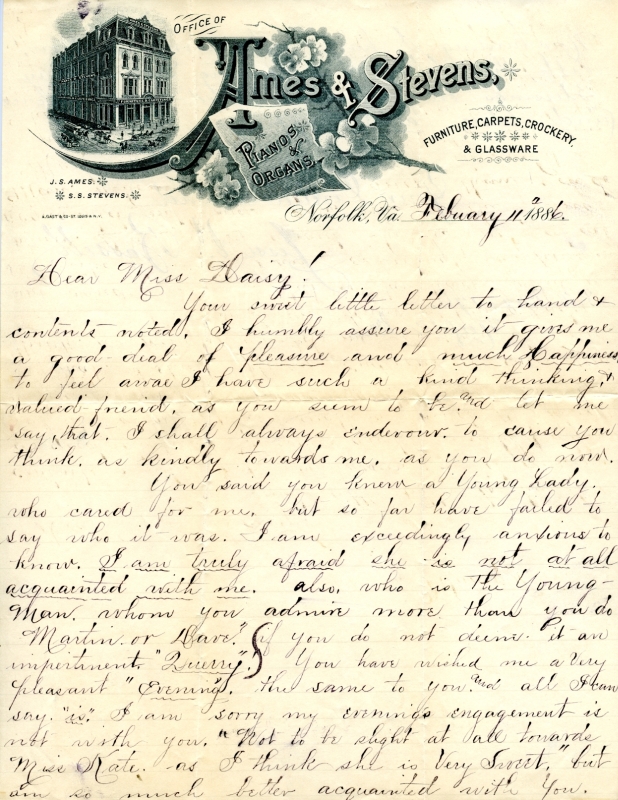 Correspondence, Jesse V. Bassett to Daisy Cross, 1886 February 11